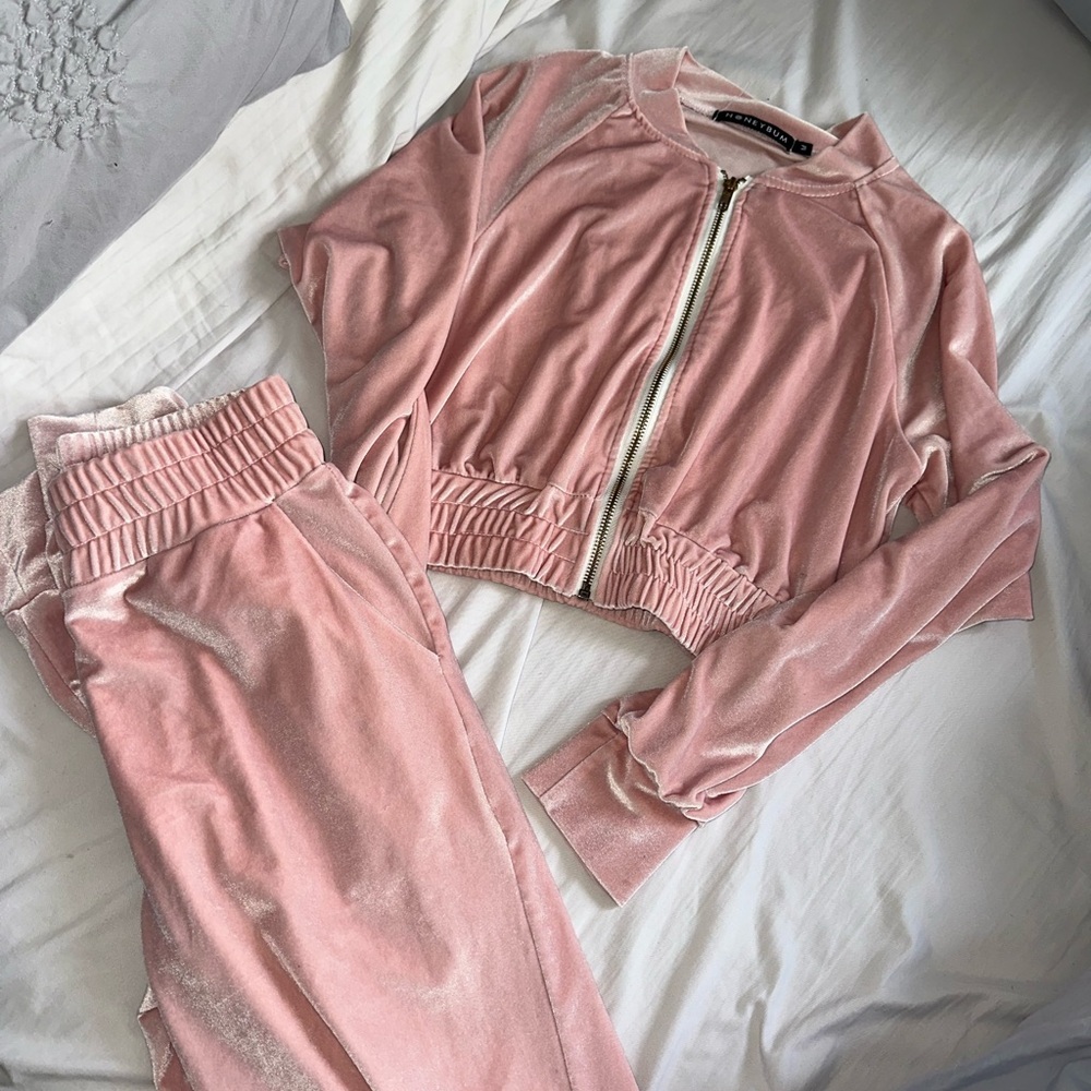 Pink Velour Tracksuit Set